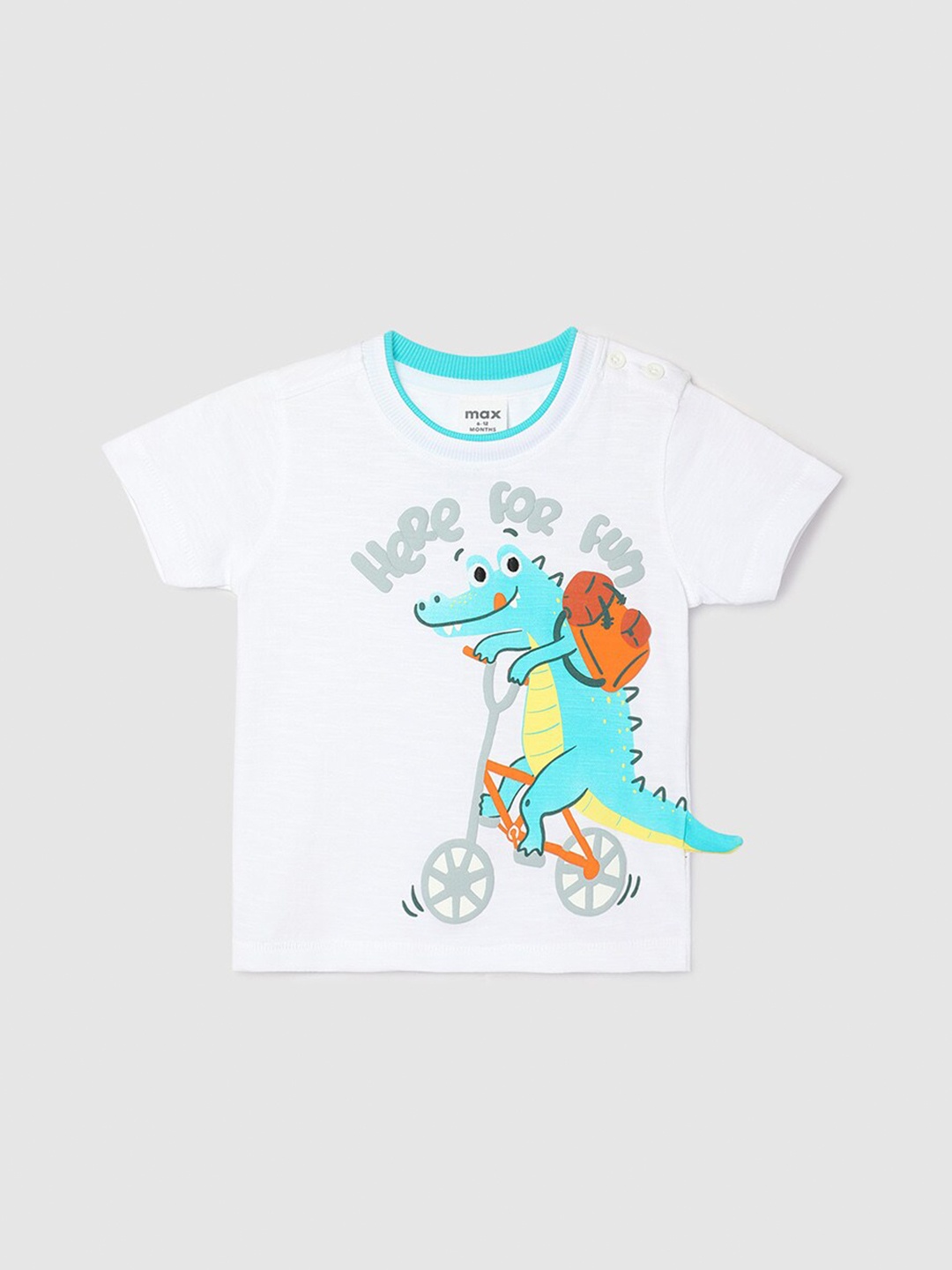 

max Boys Graphic Printed Applique Cotton T-shirt, White