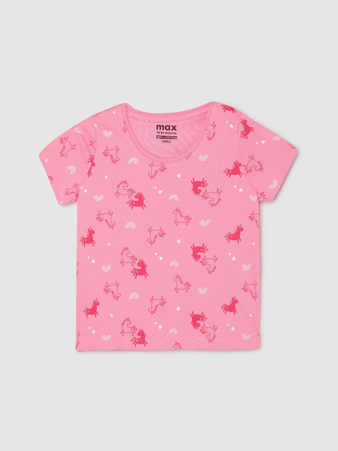 

max Girls Conversational Printed Short Sleeves Cotton T-shirt, Pink