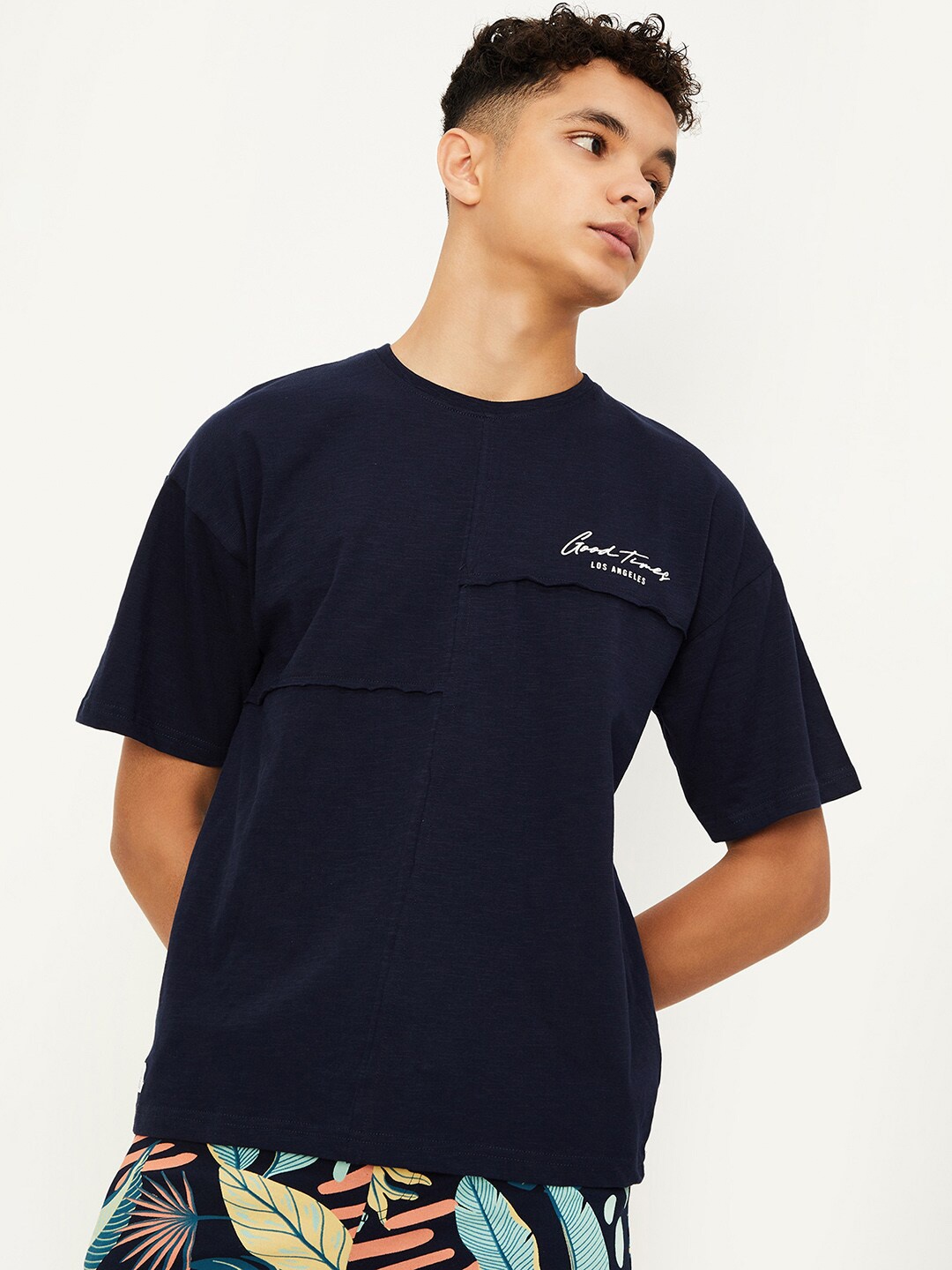 

max Boys Round Neck Cotton T-shirt, Navy blue