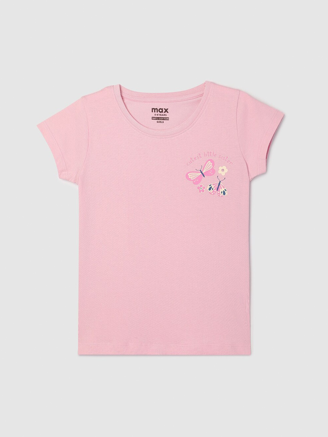

max Girls Graphic Printed Cotton T-shirt, Pink