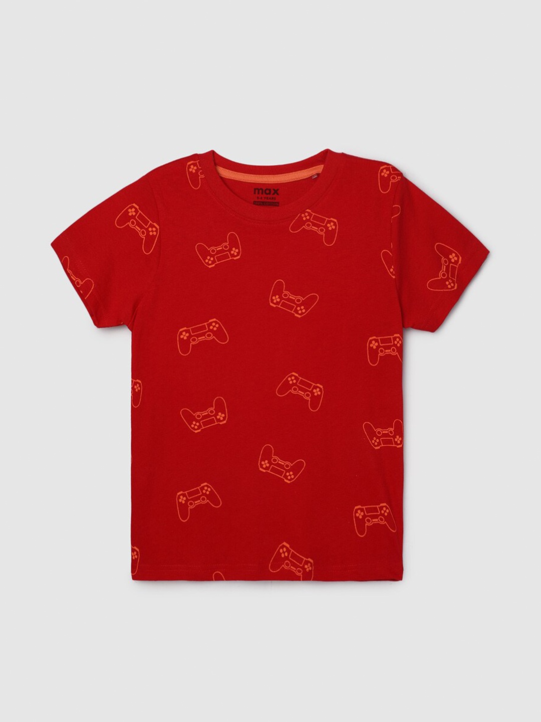 

max Boys Conversational Printed Cotton T-shirt, Red