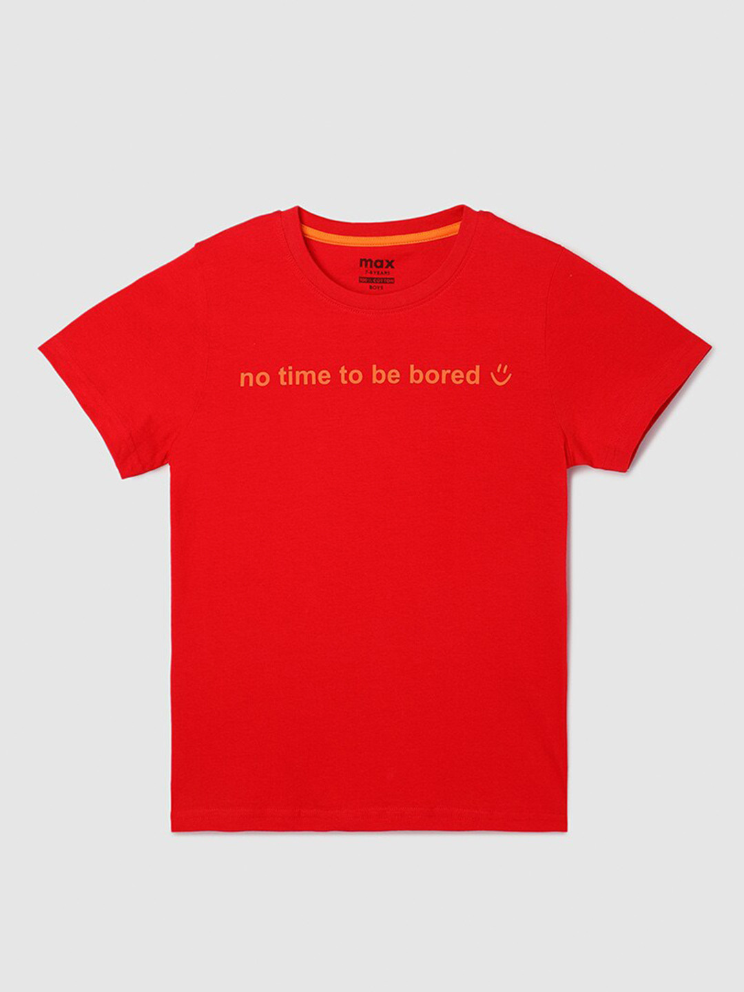 

max Boys Typography Printed Cotton T-shirt, Red
