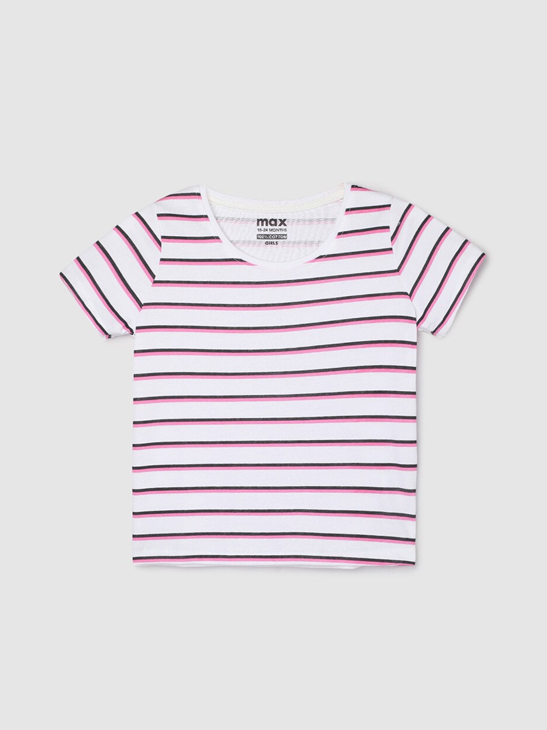 

max Girls Striped Round Neck Cotton T-shirt, Pink