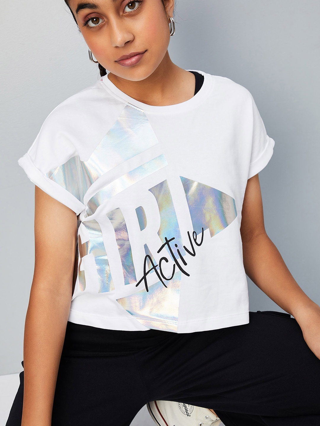 

max Girls Printed Raw Edge T-shirt, White