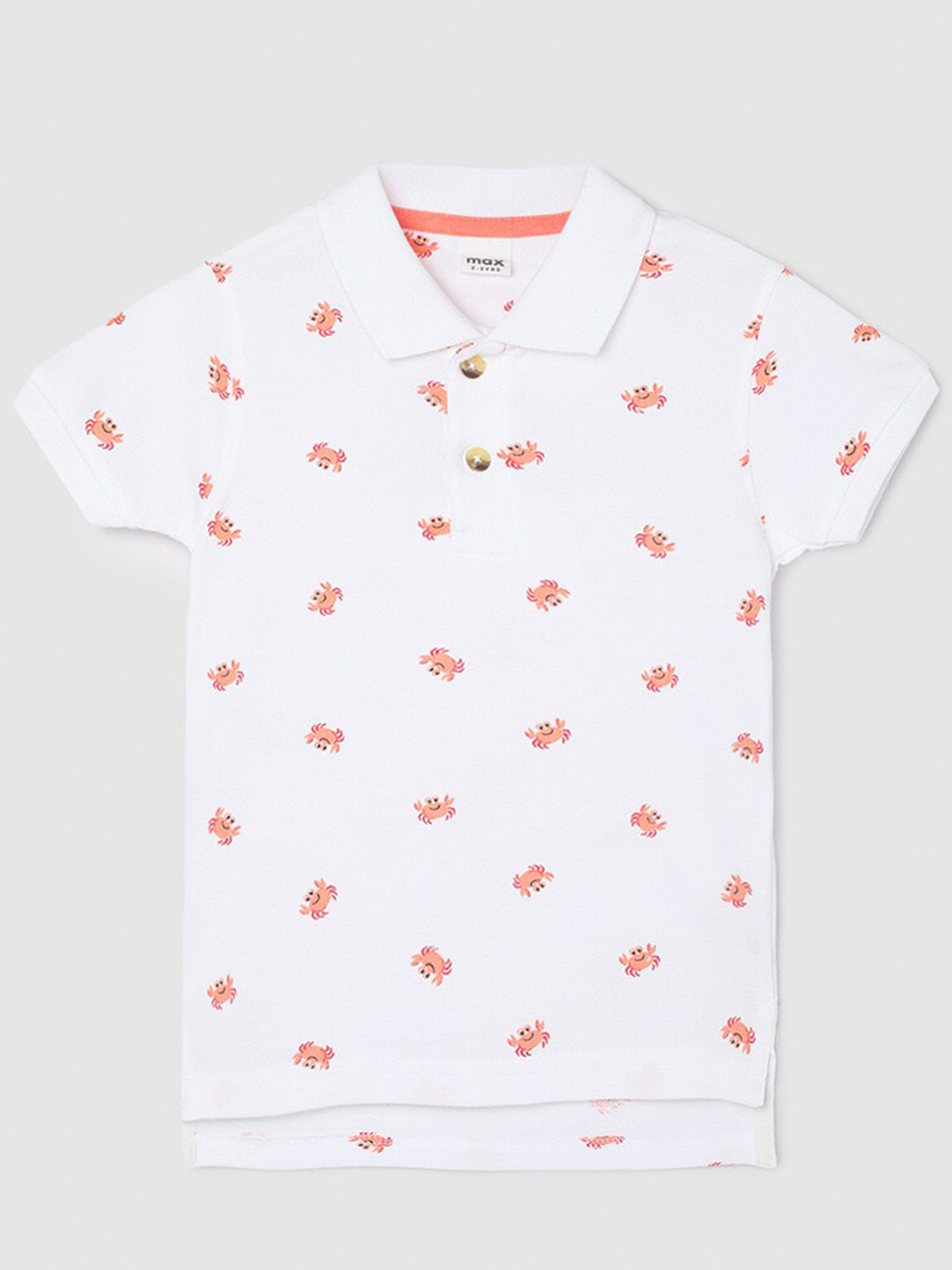 

max Boys Conversational Printed Polo Collar Cotton T-shirt, White