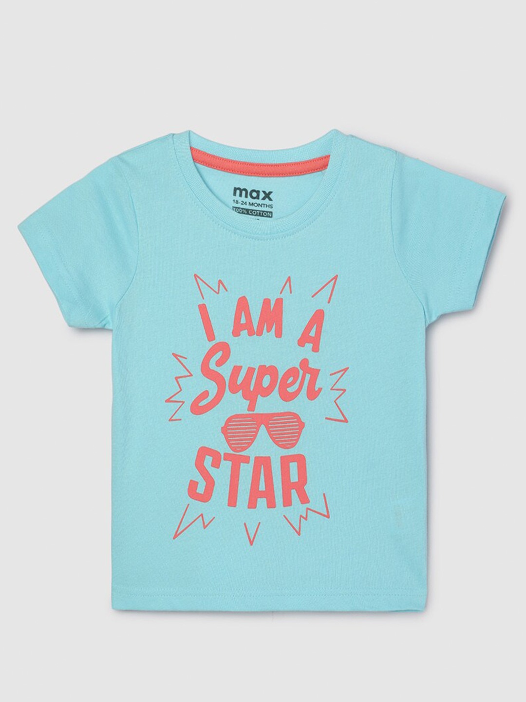 

max Boys Typography Printed Cotton T-shirt, Blue