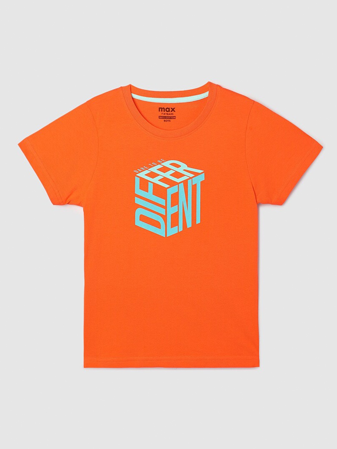 

max Boys Typography Printed Cotton T-shirt, Orange