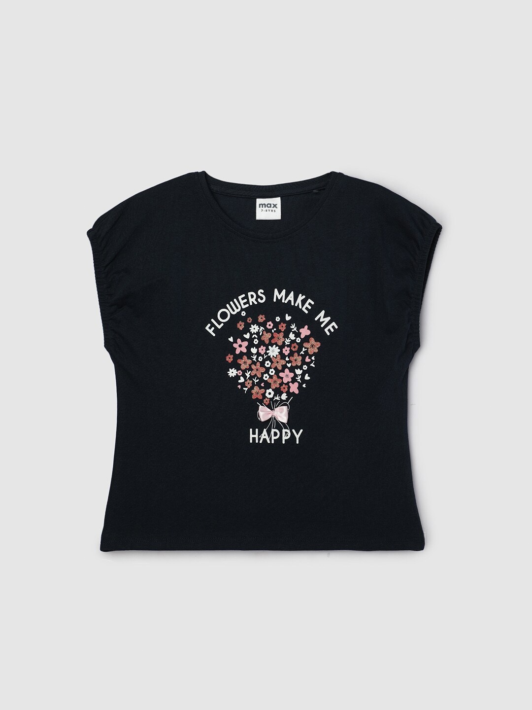 

max Girls Typography Printed Cotton T-shirt, Navy blue