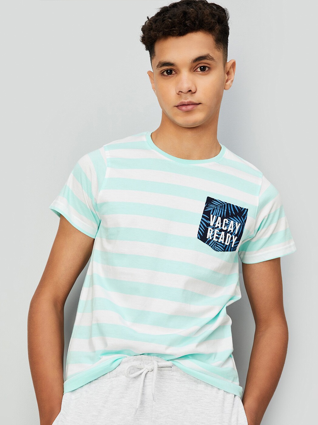 

max Boys Striped Round Neck Cotton T-shirt, Blue