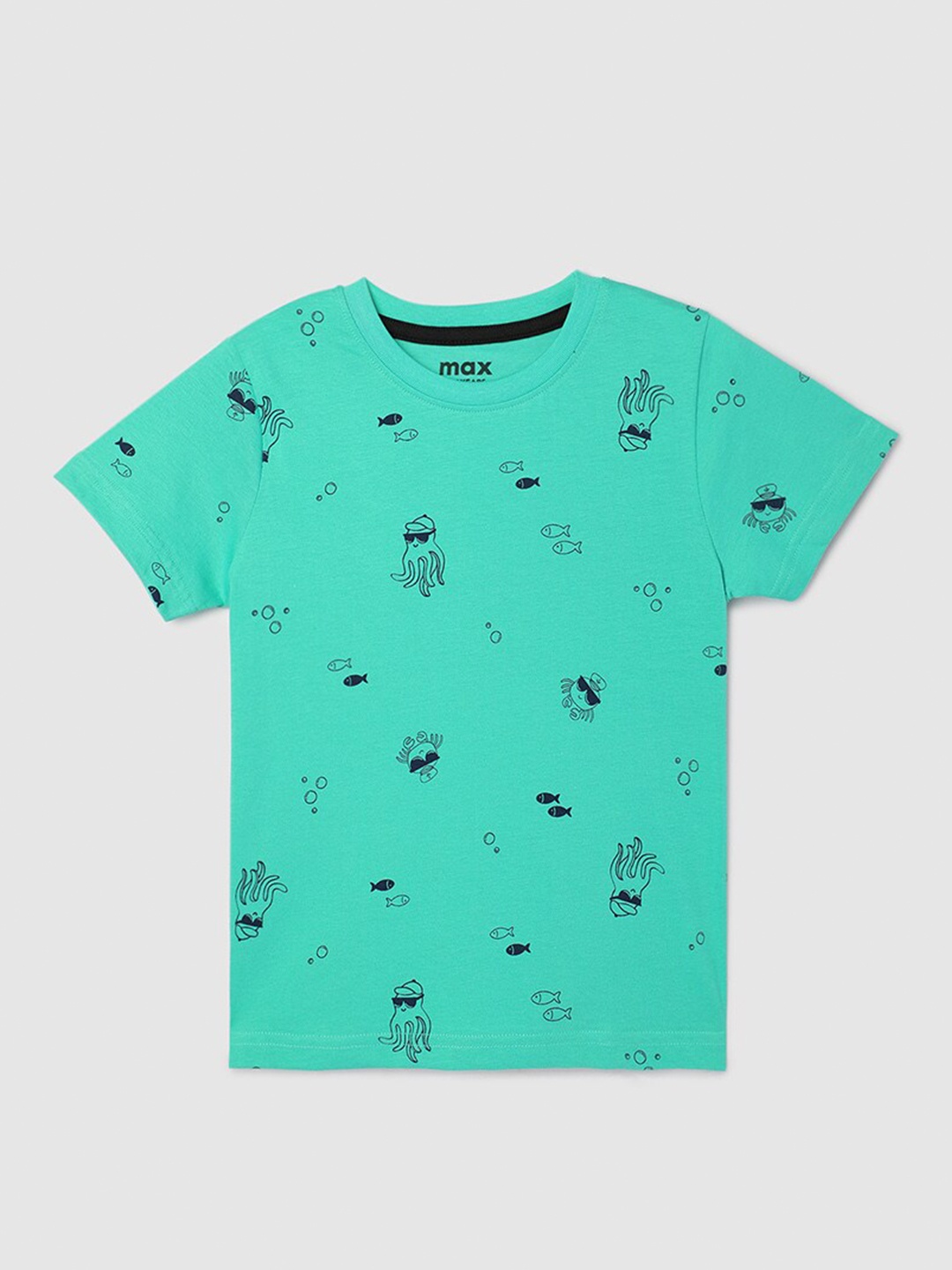 

max Boys Conversational Printed Cotton T-shirt, Green