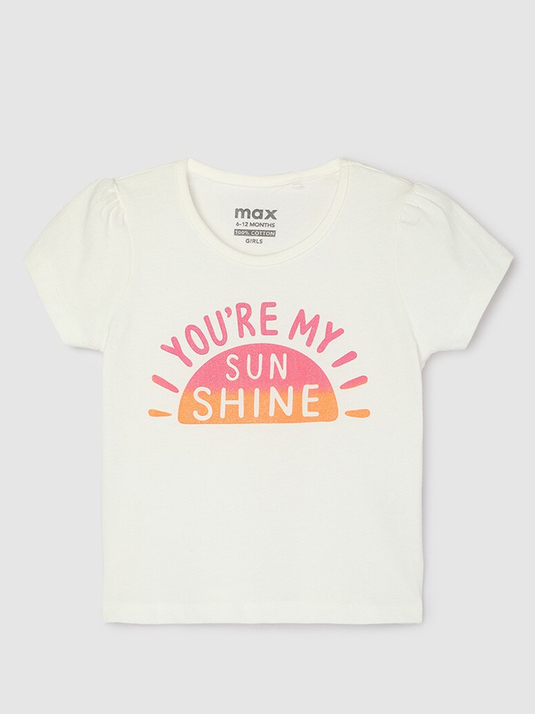 

max Girls Typography Printed Cotton T-shirt, White
