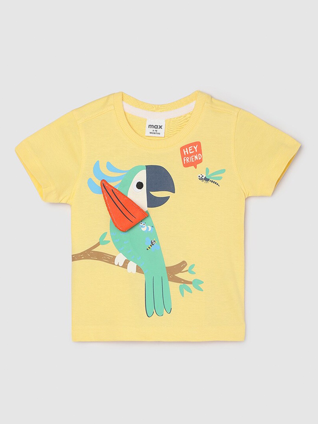 

max Boys Graphic Printed Applique Cotton T-shirt, Yellow