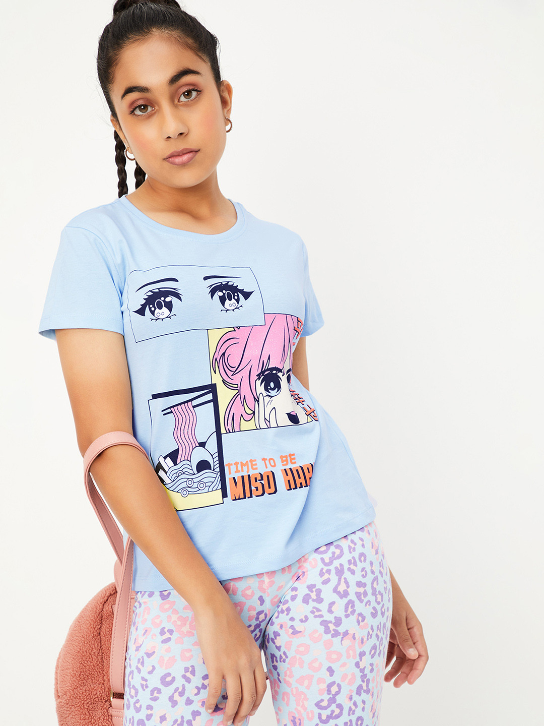 

max Girls Typography Printed Applique T-shirt, Blue