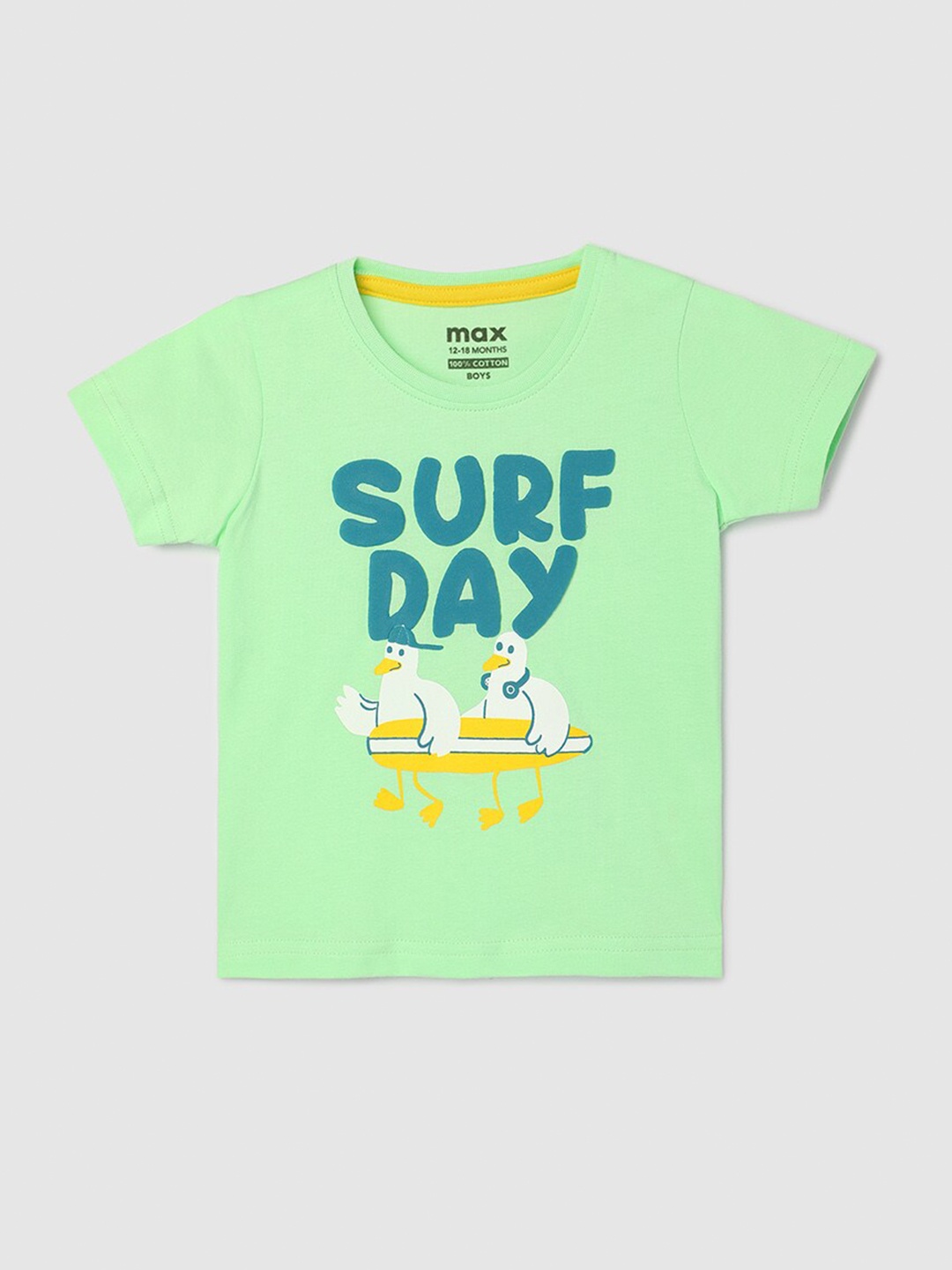 

max Boys Typography Printed Cotton Round Neck T-shirt, Green