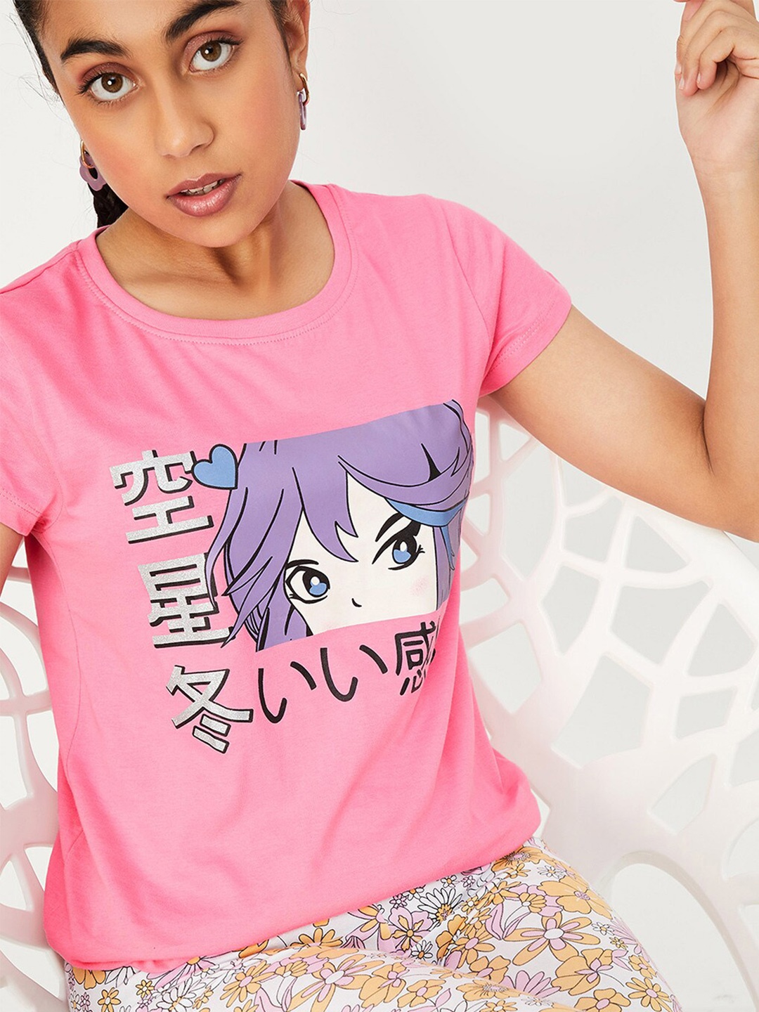 

max Girls Graphic Printed Round Neck Cotton T-shirt, Pink