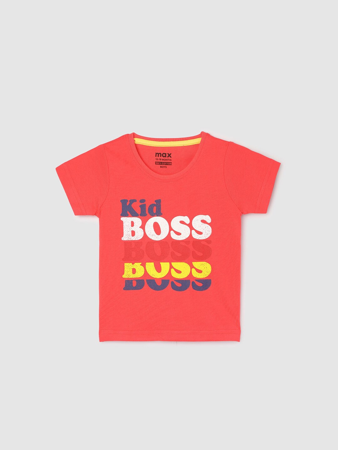 max Boys Typography Printed Round Neck Cotton Casual T-shirt, Red