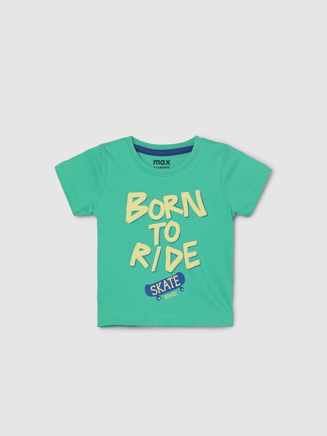 

max Boys Typography Printed Round Neck Cotton Casual T-shirt, Green