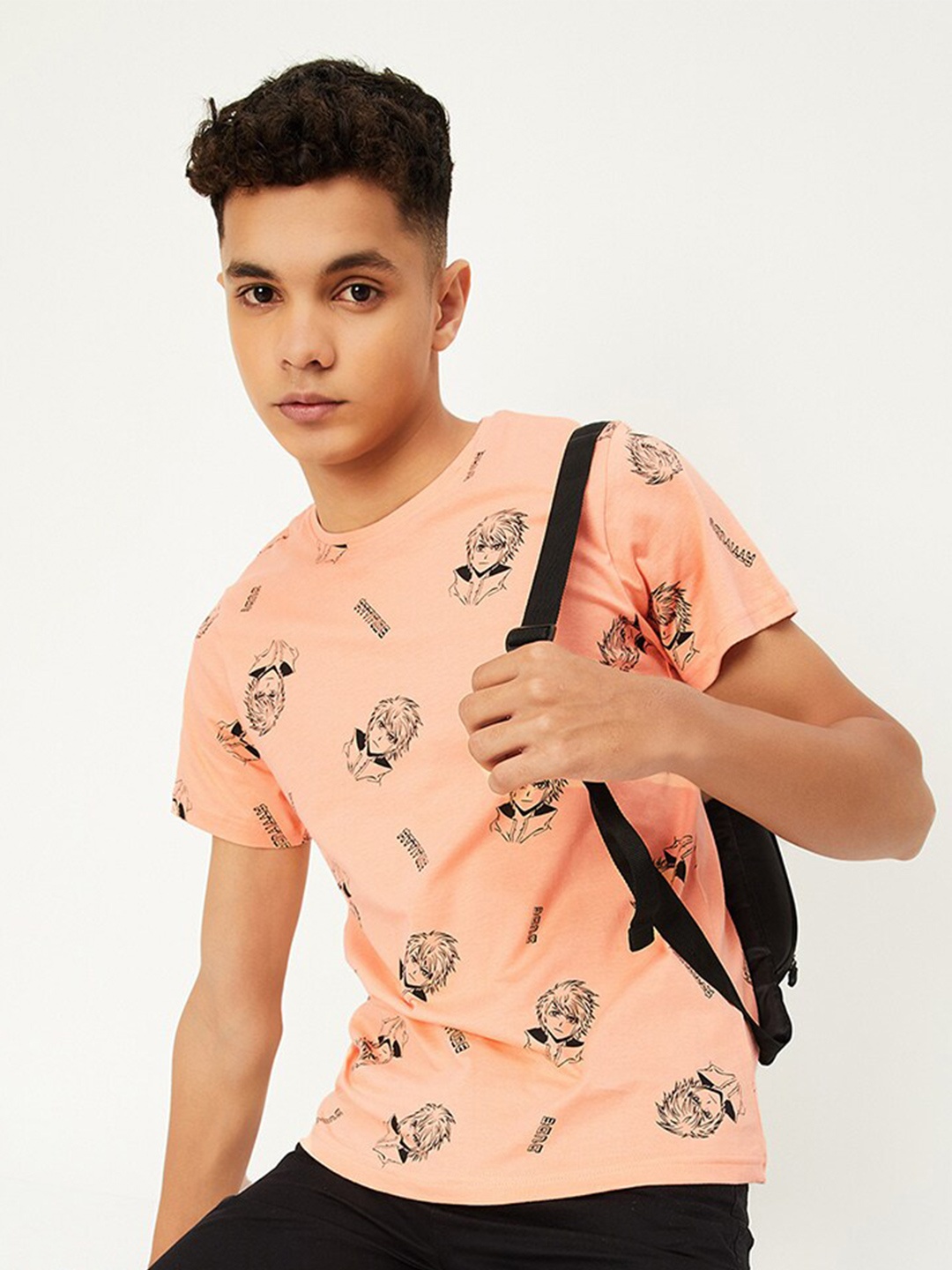

max Boys Graphic Printed Round Neck Cotton Casual T-shirt, Peach