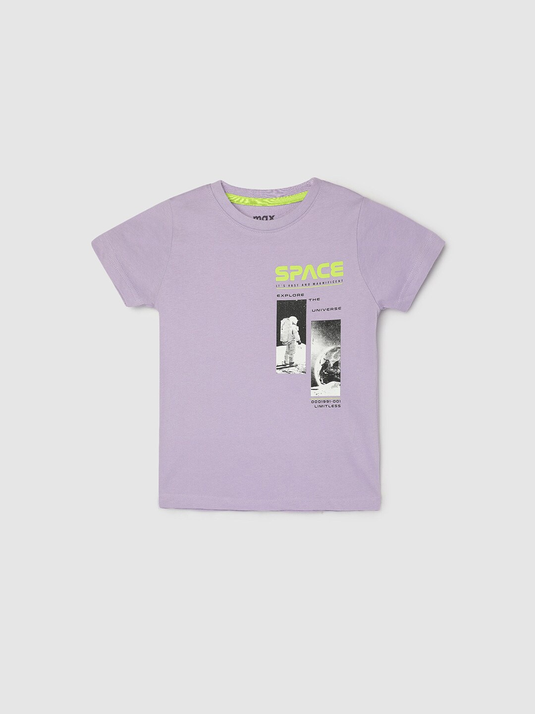 

max Boys Graphic Printed Round Neck Cotton Casual T-shirt, Purple