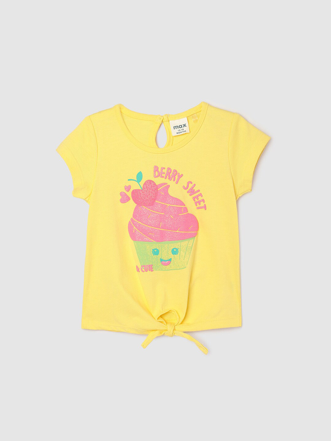 

max Girls Graphic Printed Round Neck Cotton Casual T-shirt, Yellow
