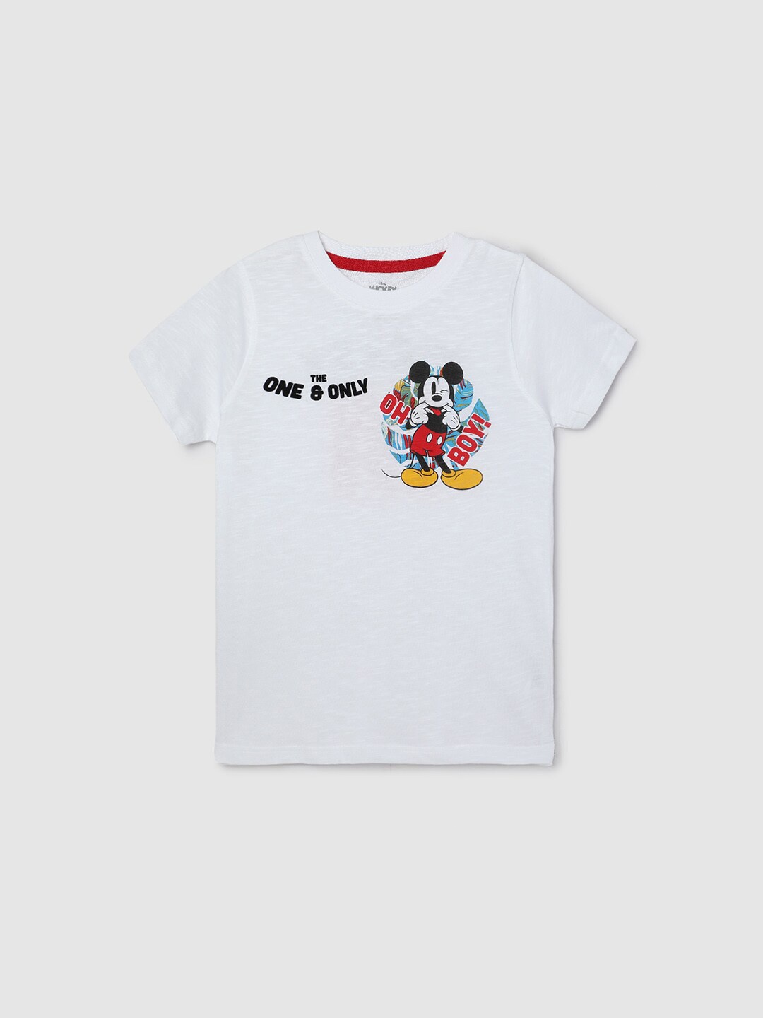 

max Boys Mickey Mouse Printed Round Neck Cotton Casual T-shirt, White