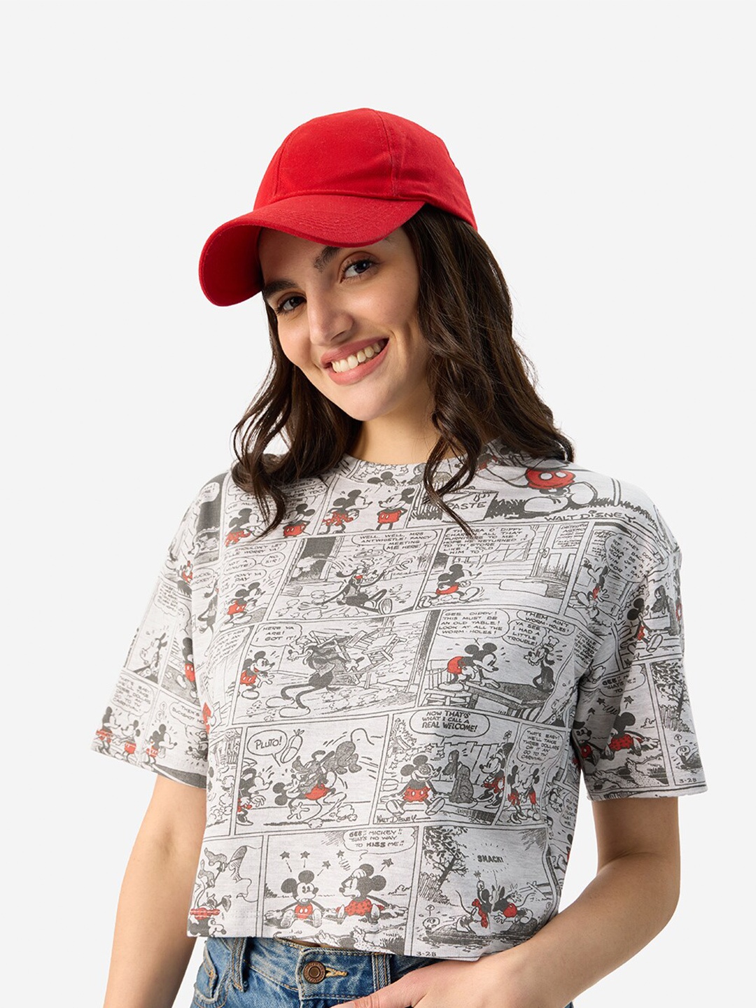 

The Souled Store Round Neck Short Sleeves Mickey Mouse Printed Cotton T-shirt, Grey