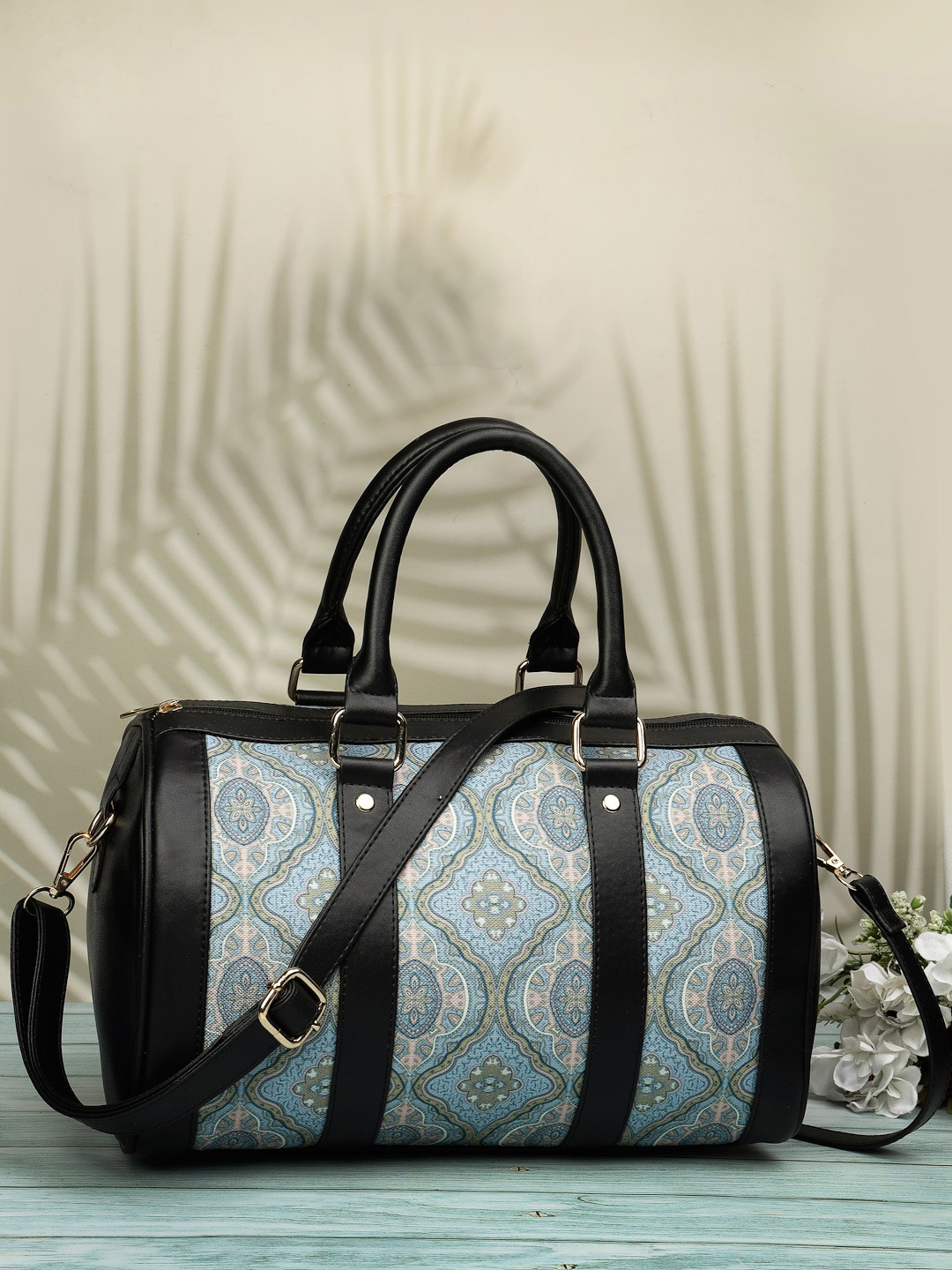 

Sangria Ethnic Motifs Printed Structured Handheld Bag, Black