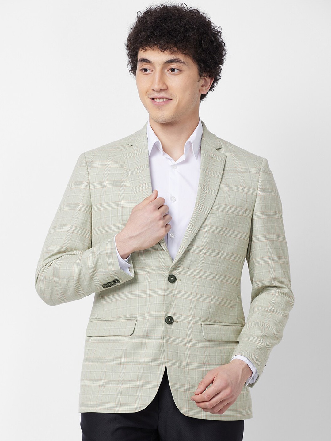 

Raymond Checked Contemporary-Fit Single Breasted Formal Blazer, Green