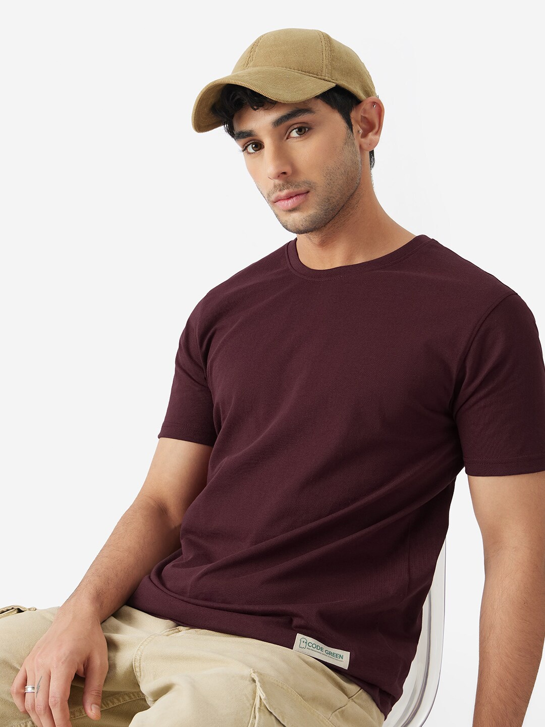 

The Souled Store Round Neck Short Sleeves Cotton T-shirt, Burgundy