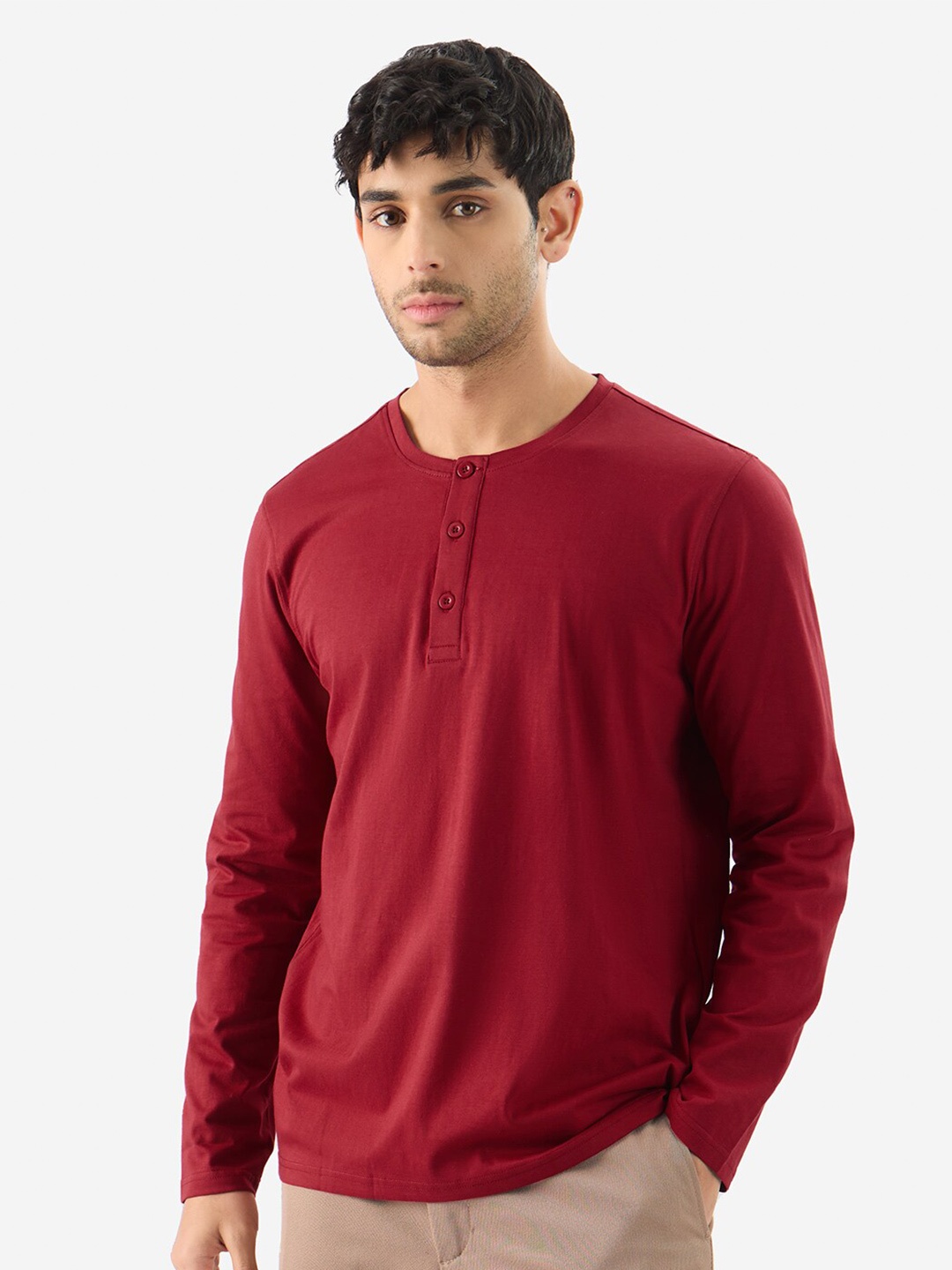 

The Souled Store Round Neck Long Sleeves Cotton T-shirt, Red