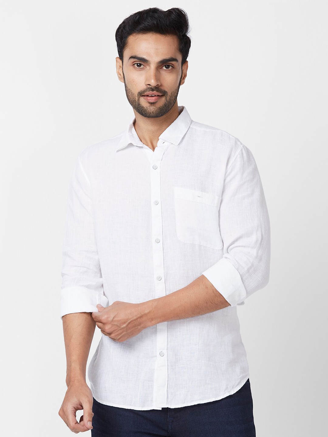 

Raymond Cutaway Collar Contemporary-Fit Linen Casual Shirt, White