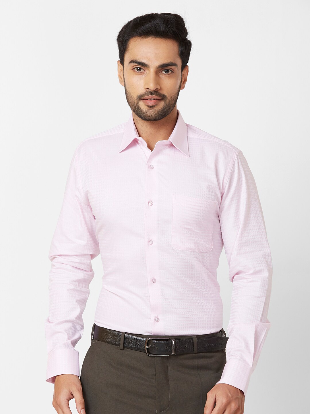 Raymond Checked Contemporary-Fit Cotton Formal Shirt, Red