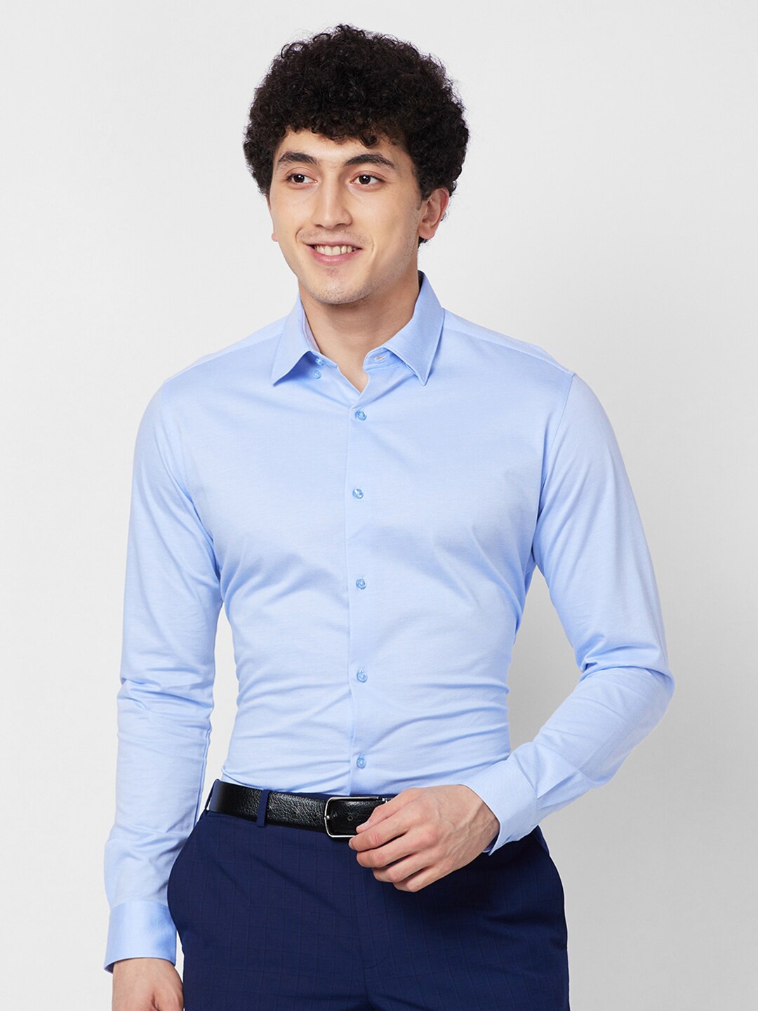 

Raymond Cutaway Collar Long Sleeves Slim-Fit Cotton Formal Shirt, Blue