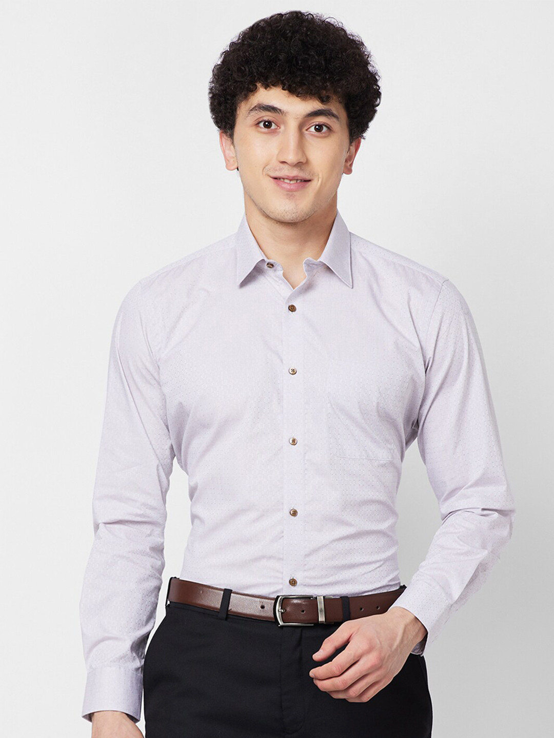 

Raymond Spread Collar Long Sleeves Checked Contemporary-Fit Cotton Formal Shirt, Brown