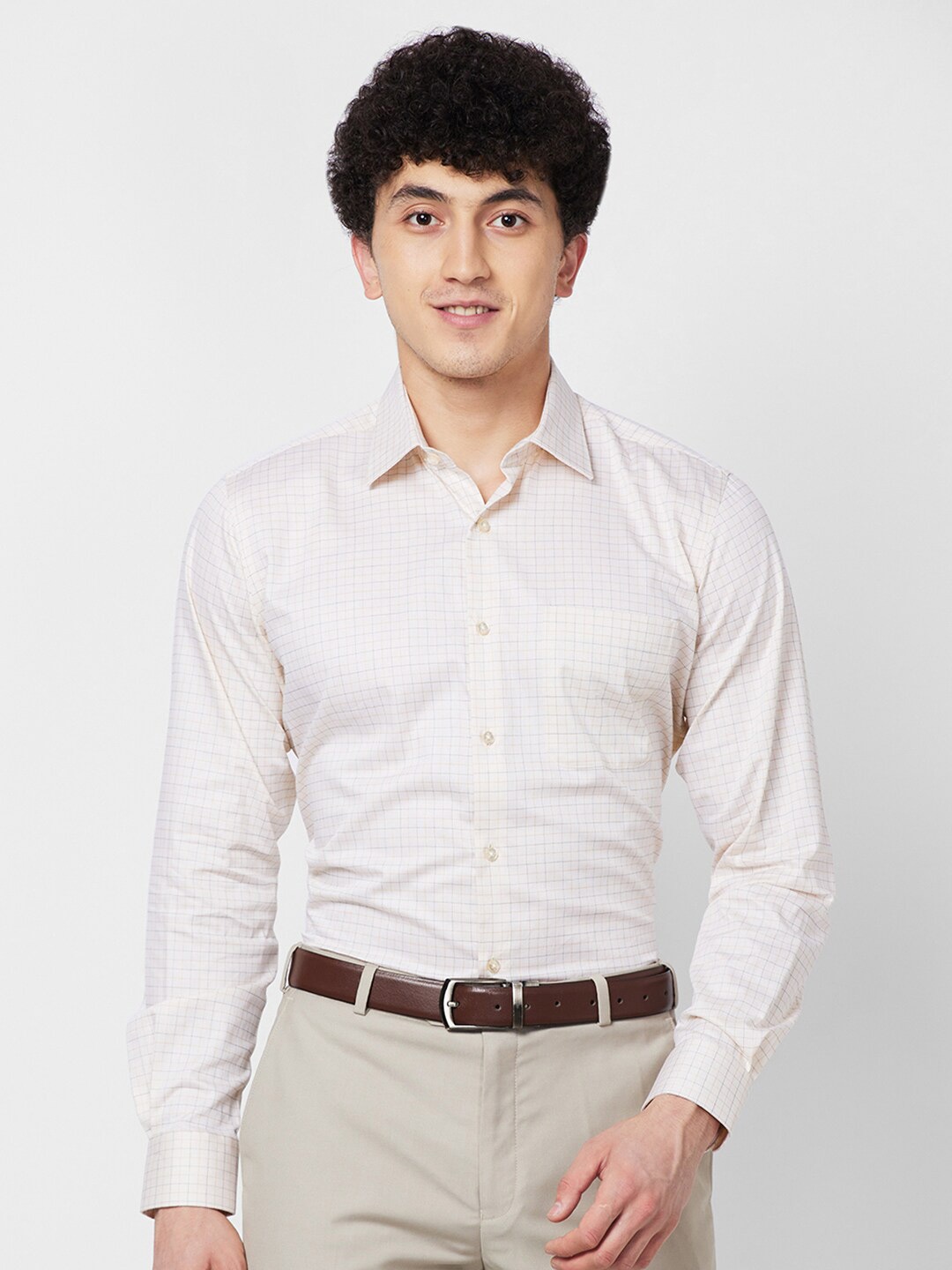 

Raymond Checked Contemporary-Fit Cotton Formal Shirt, Beige