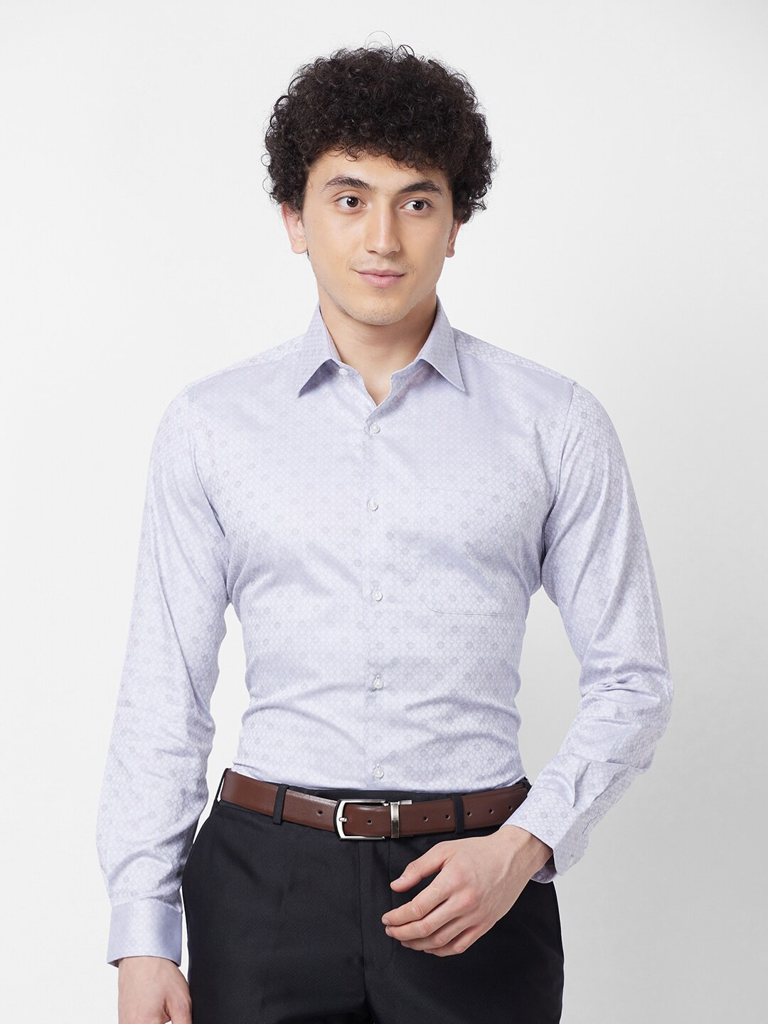 

Raymond Self Design Contemporary-Fit Cotton Formal Shirt, Grey