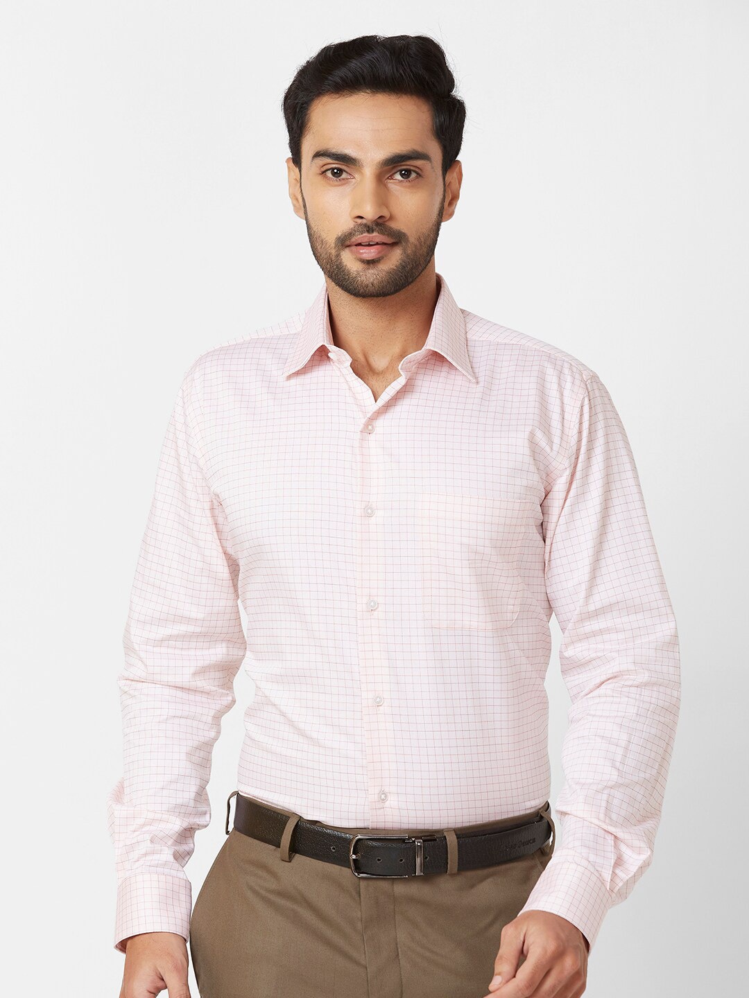 

Raymond Contemporary Fit Checked Cutaway Collar Cotton Formal Shirt, Red