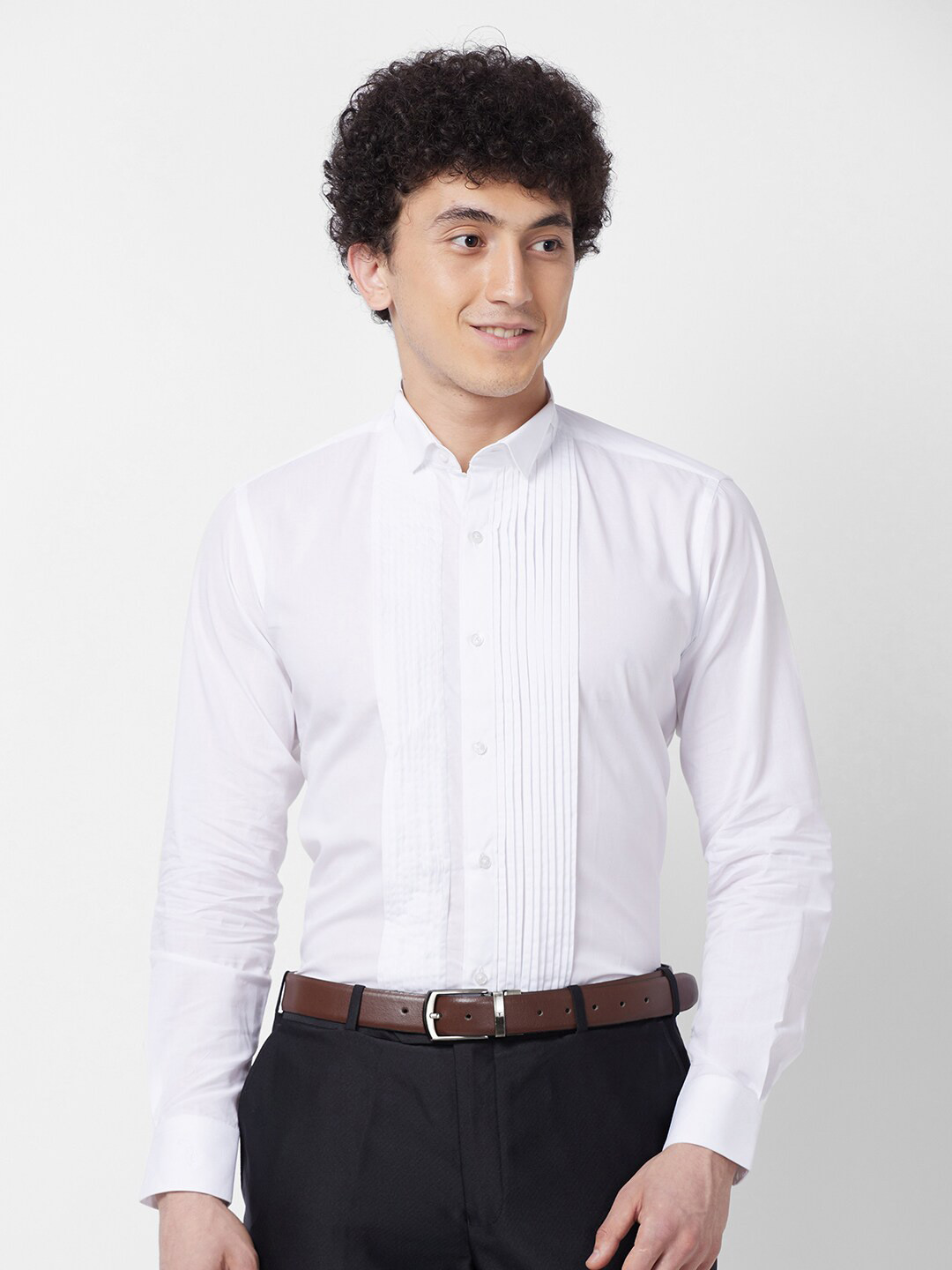 

Raymond Spread Collar Long Sleeves Striped Contemporary-Fit Cotton Formal Shirt, White