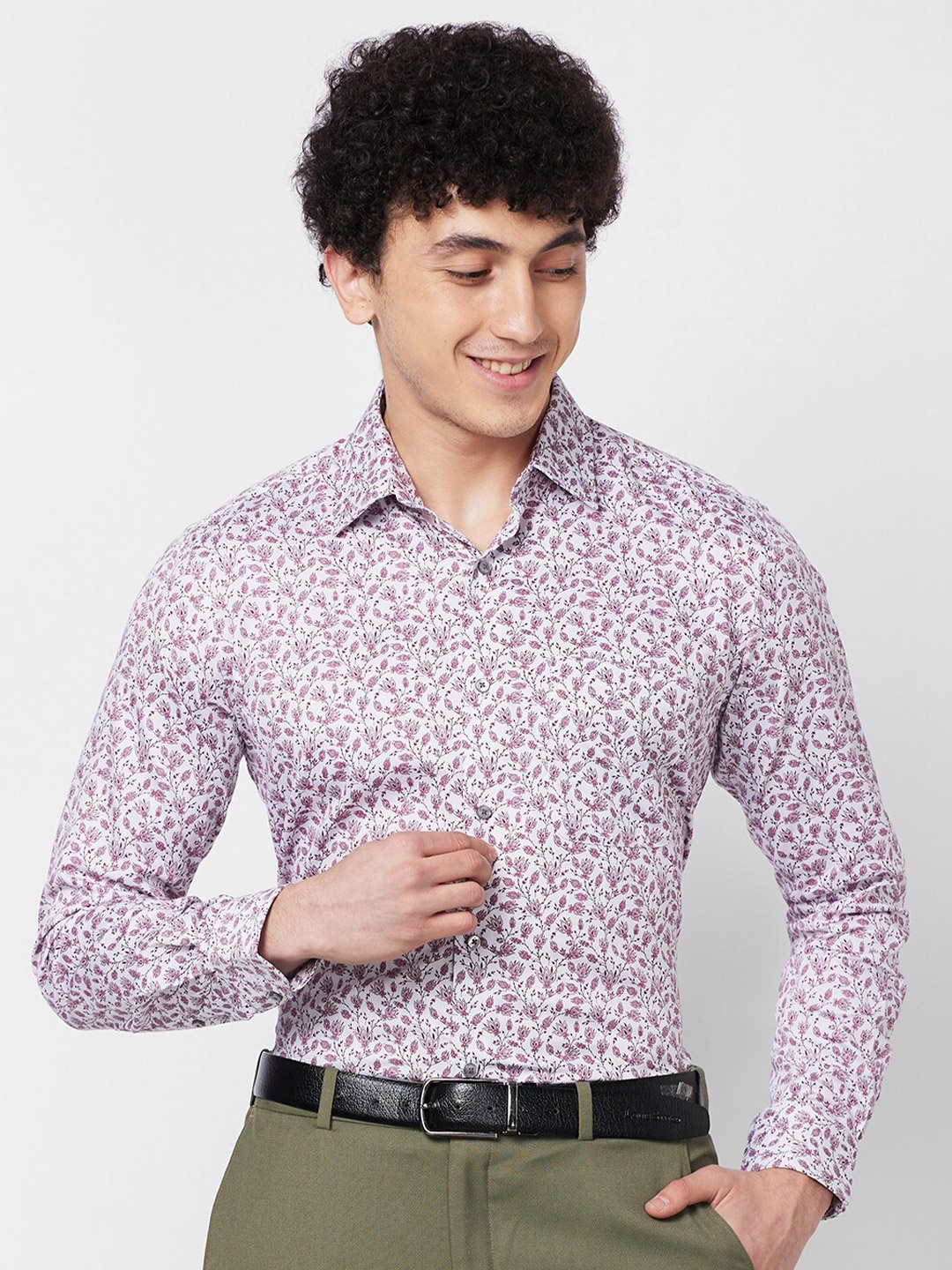 

Raymond Floral Printed Cutaway Collar Cotton Formal Shirt, Maroon
