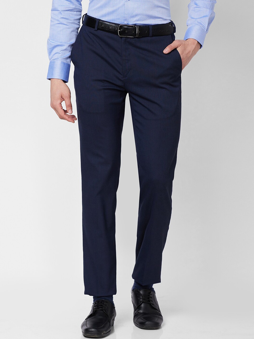 

Raymond Men Contemporary Fit Self Designed Mid-Rise Formal Trouser, Blue