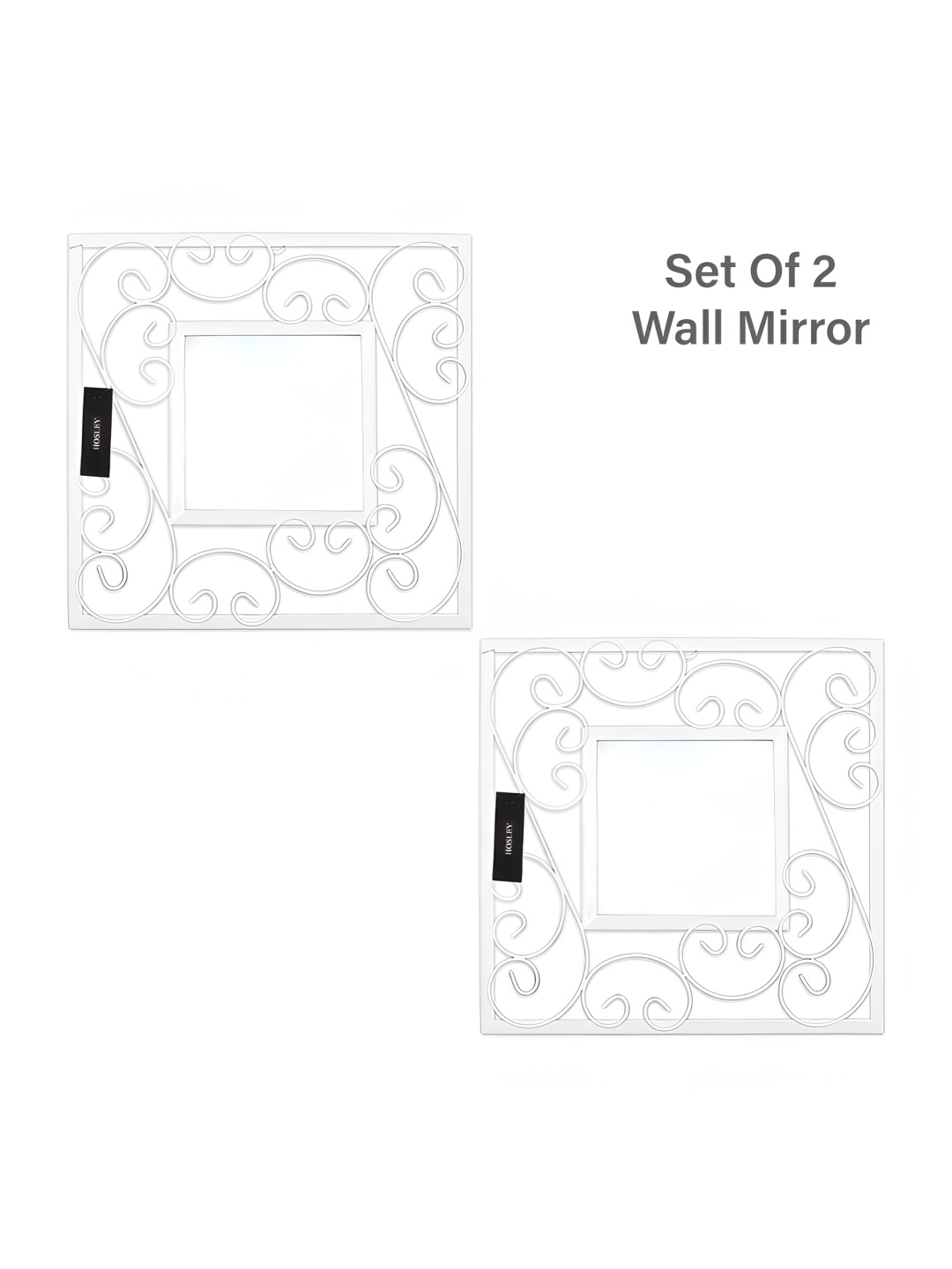 

HOSLEY White 2 Pieces Textured Framed Square Shaped Wall Hanging Mirrors
