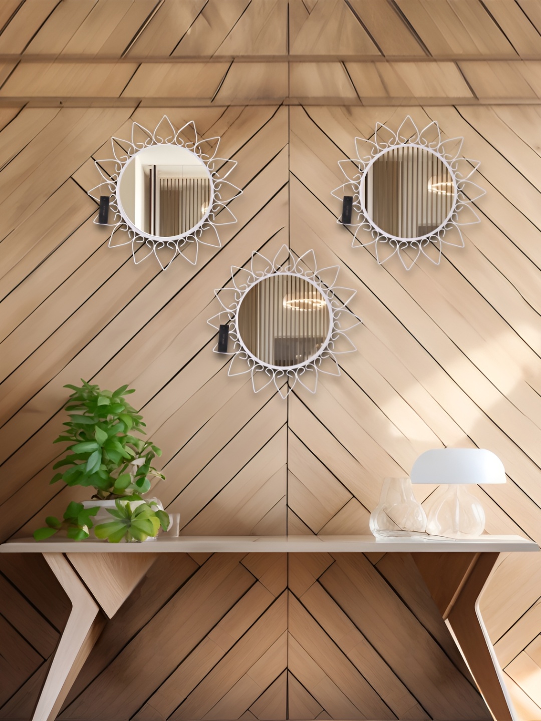 

HOSLEY White 3 Pieces Textured Metal Framed Round Shaped Wall Hanging Mirrors