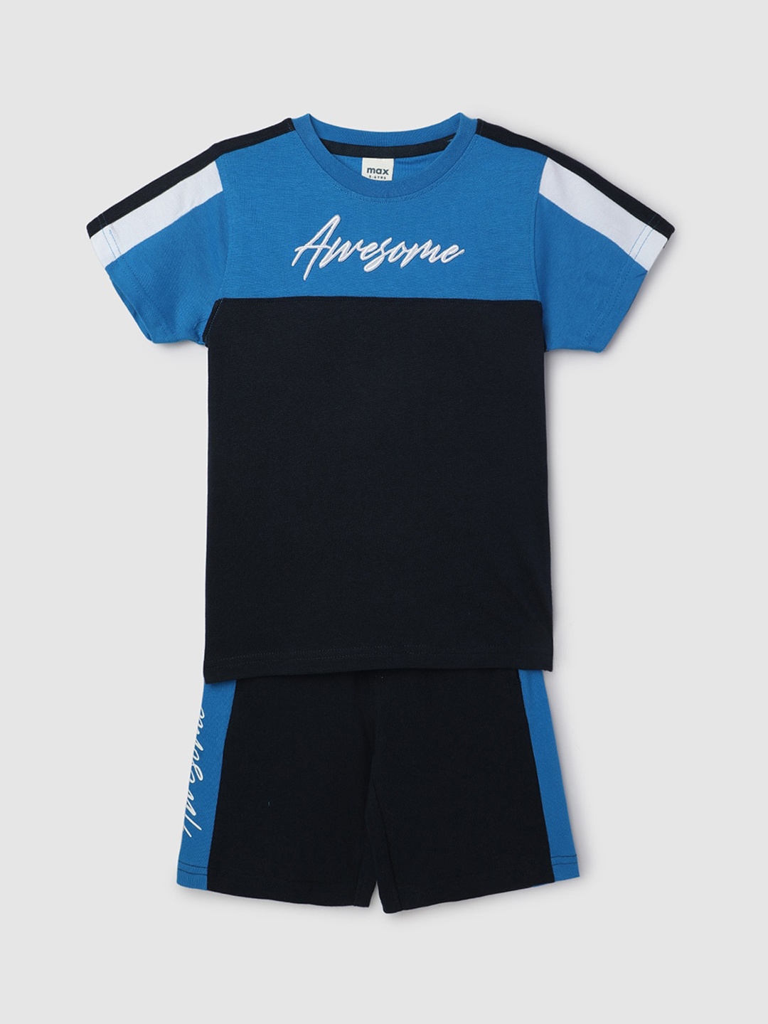 

max Boys Colourblocked Mid Rise Cotton Sports Shorts, Blue
