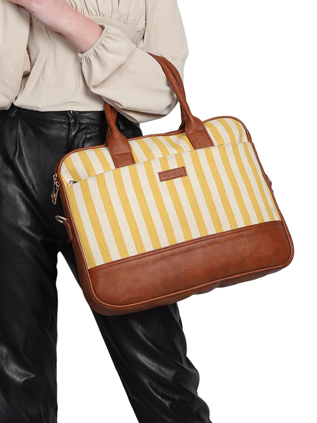 

MINI WESST Unisex Striped Laptop Bag Up to 16 inch, Brown
