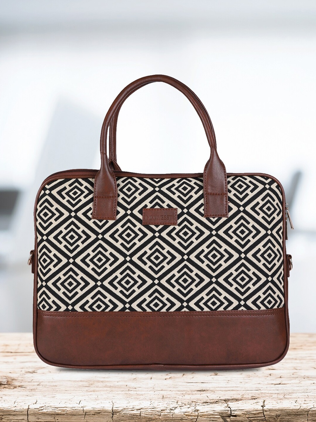 

MINI WESST Unisex Printed Laptop Bag Up to 16 inch, Brown