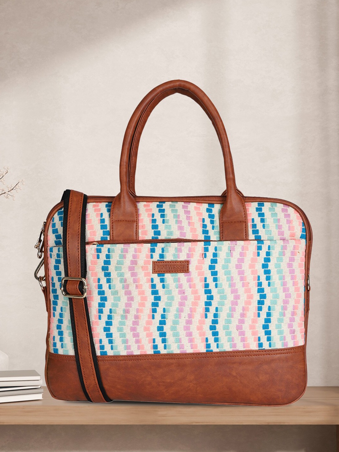 

MINI WESST Unisex Printed Laptop Bag Up to 16 inch, Brown