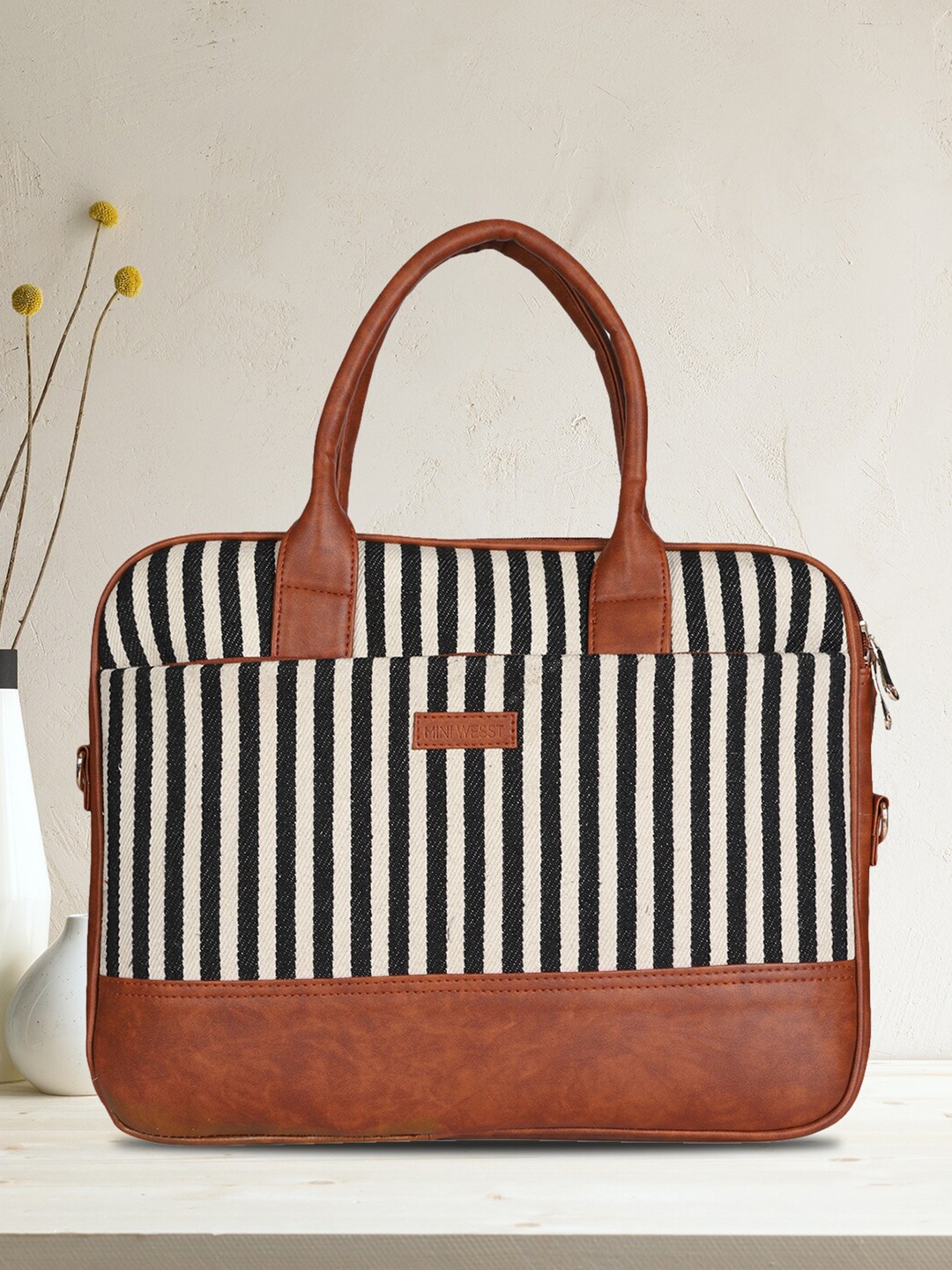 

MINI WESST Unisex Striped Laptop Bag Up to 16 inch, Beige