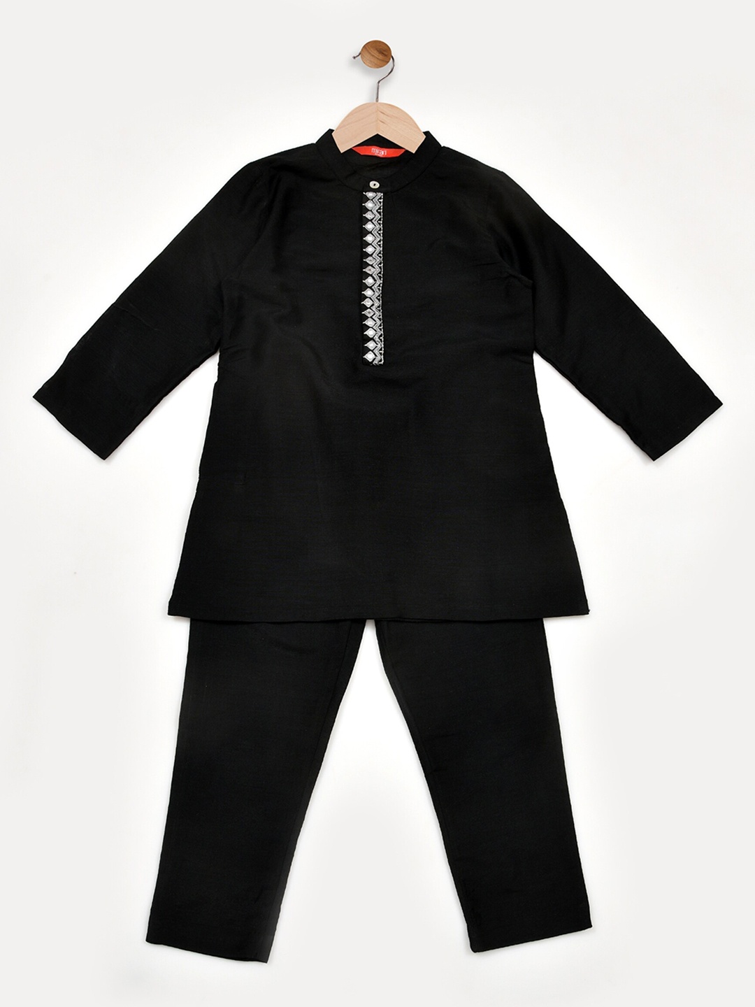 

mirari Boys Mandarin Collar Regular Pure Cotton Kurta with Trousers, Black
