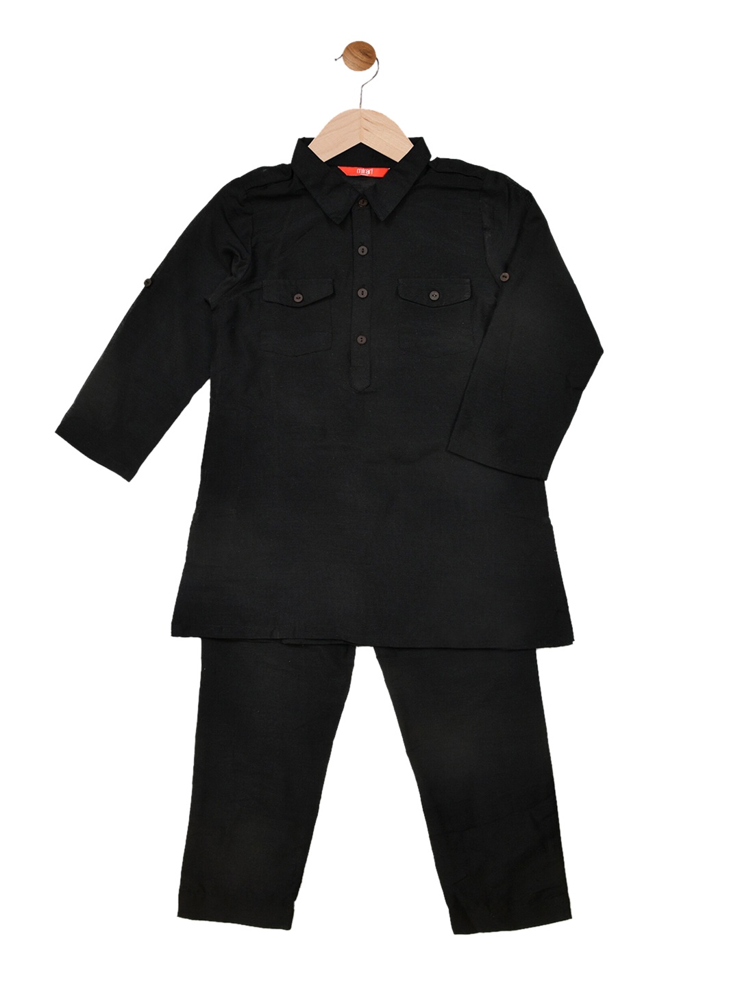 

mirari Boys Shirt Collar Pure Cotton Kurta with Trousers, Black