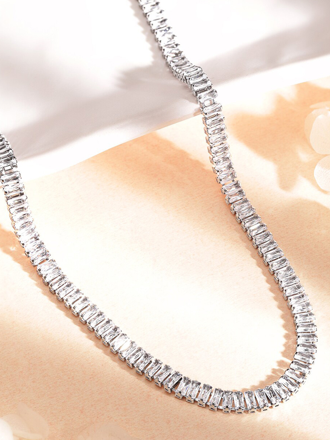 

Rubans Voguish Rhodium-Plated Cubic Zirconia Studded Necklace, Silver